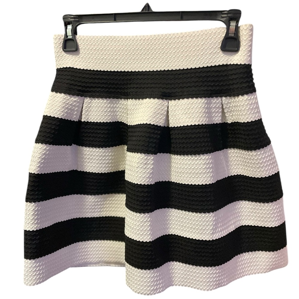 Neslay Designer Pleated A-Line Elastic waist Black & White Striped  Skirt  Large